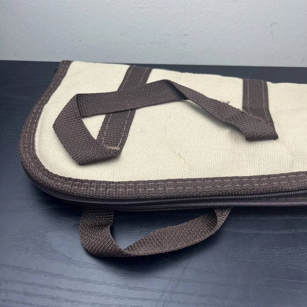 Vintage Beige Canvas Utility Carry Case Small Padded Zippered Storage Bag